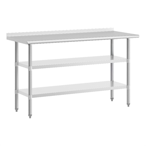 Bowery Hill 60&quotW Stainless Steel Work Table with Backsplash and Shelves