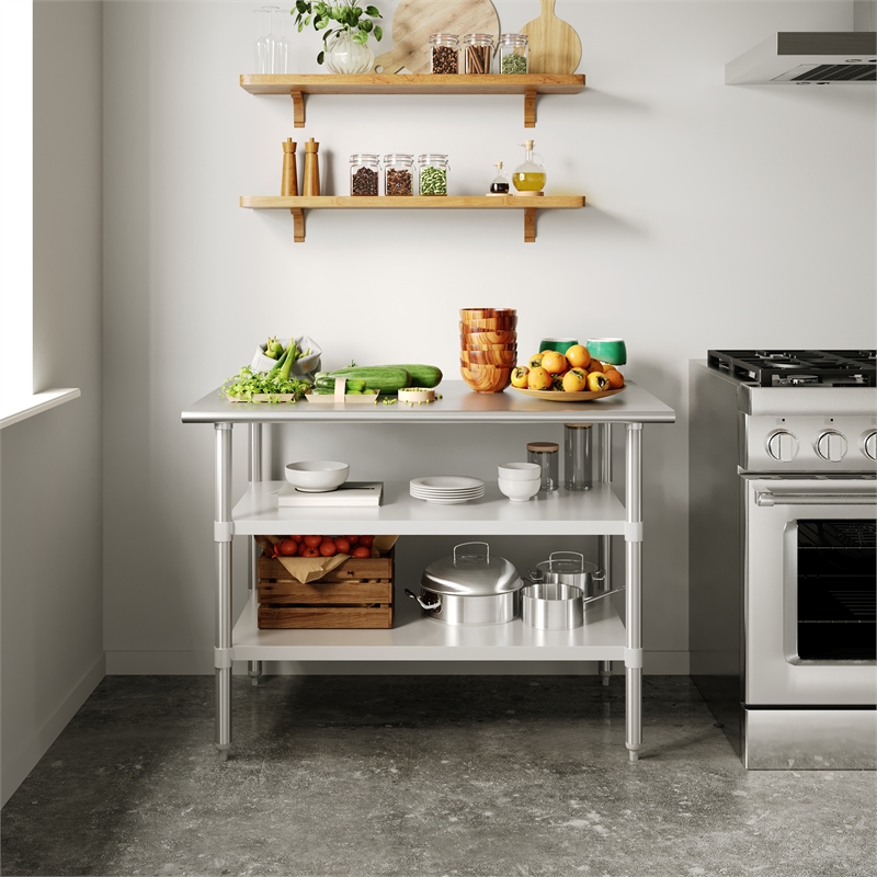 Bowery Hill Stainless Steel Work Table with Dual Undershelves 30x48