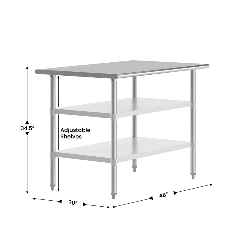 Bowery Hill Stainless Steel Work Table with Dual Undershelves 30x48