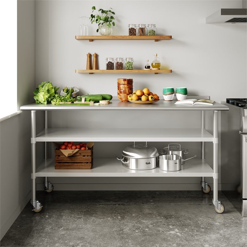 Bowery Hill Stainless Steel Work Table with Backsplash and Undershelves 30x72
