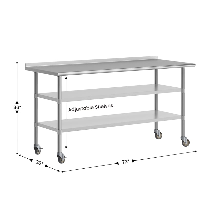Bowery Hill Stainless Steel Work Table with Backsplash and Undershelves 30x72