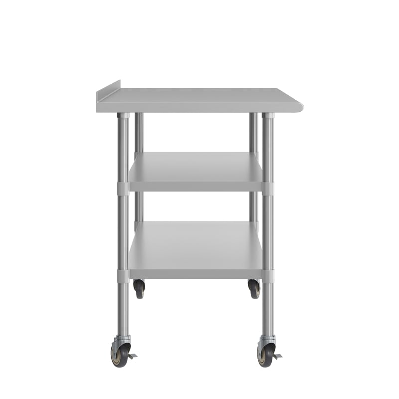 Bowery Hill Stainless Steel Work Table with Backsplash and Undershelves 30x72