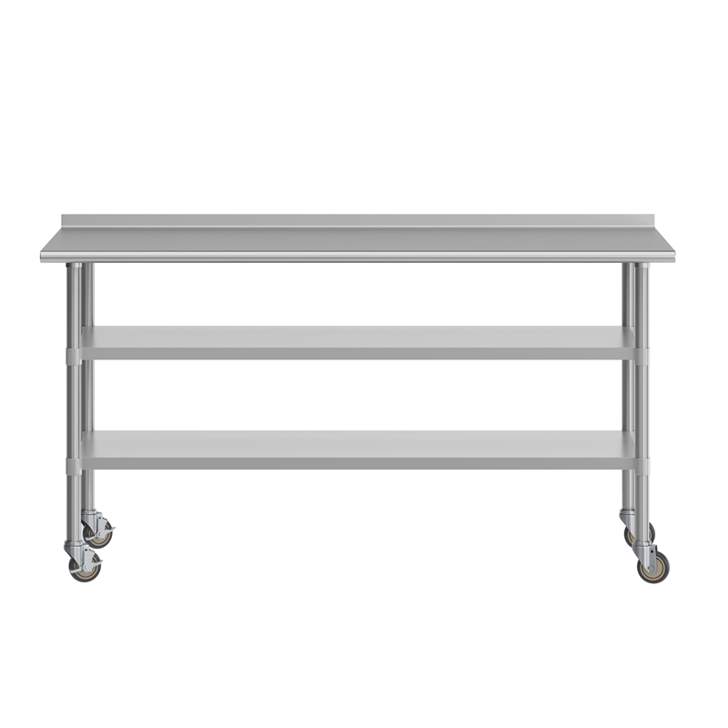 Bowery Hill Stainless Steel Work Table with Backsplash and Undershelves 30x72