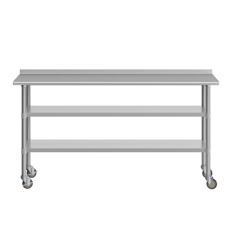 Bowery Hill Stainless Steel Work Table with Backsplash and Undershelves 30x72