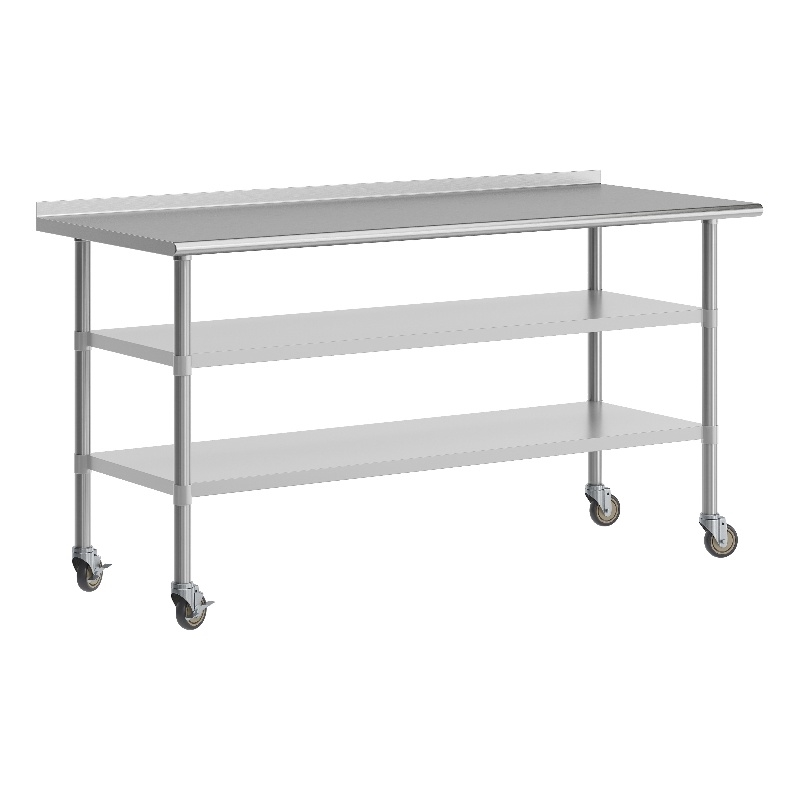 Bowery Hill Stainless Steel Work Table with Backsplash and Undershelves 30x72