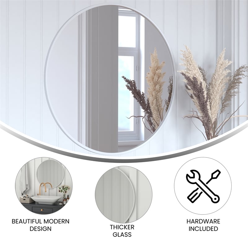 Bowery Hill 30 Inch Round Wall Mirror with Silver Frame and HD Glass