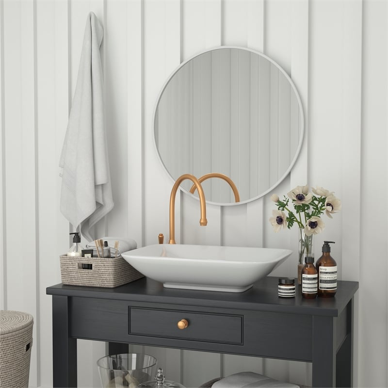 Bowery Hill 30 Inch Round Wall Mirror with Silver Frame and HD Glass