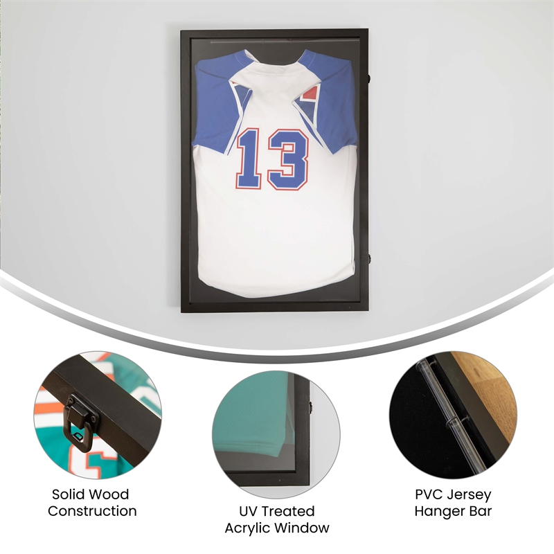 Bowery Hill 24 x 36 Lockable Jersey Display Case in Black with Foam Board
