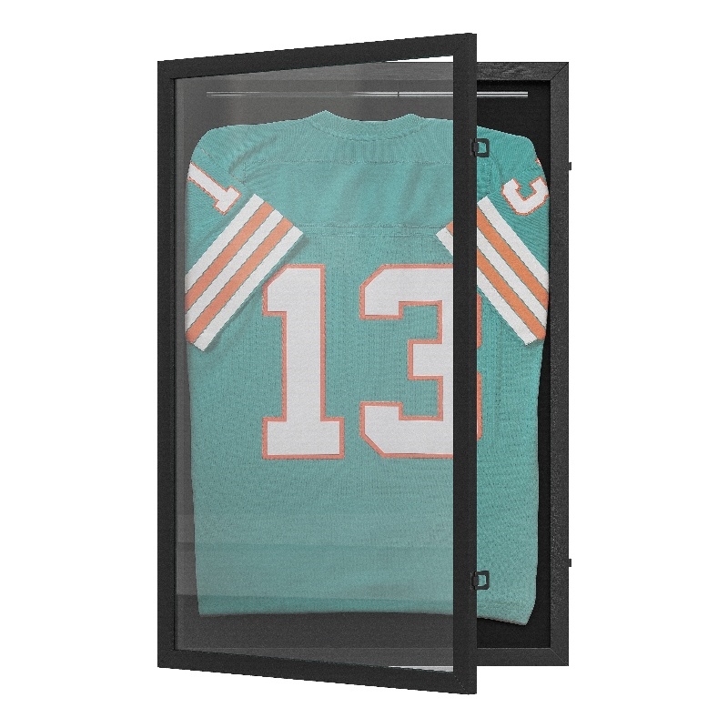 Bowery Hill 24 x 36 Lockable Jersey Display Case in Black with Foam Board