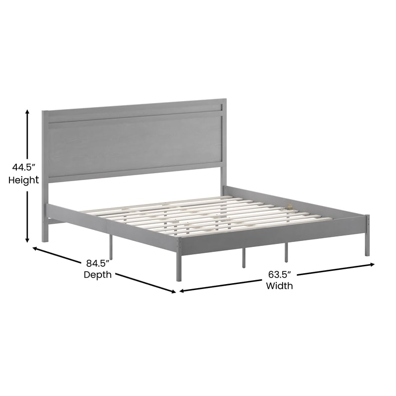 Bowery Hill King Platform Bed with Wooden Slats and Headboard in Grey