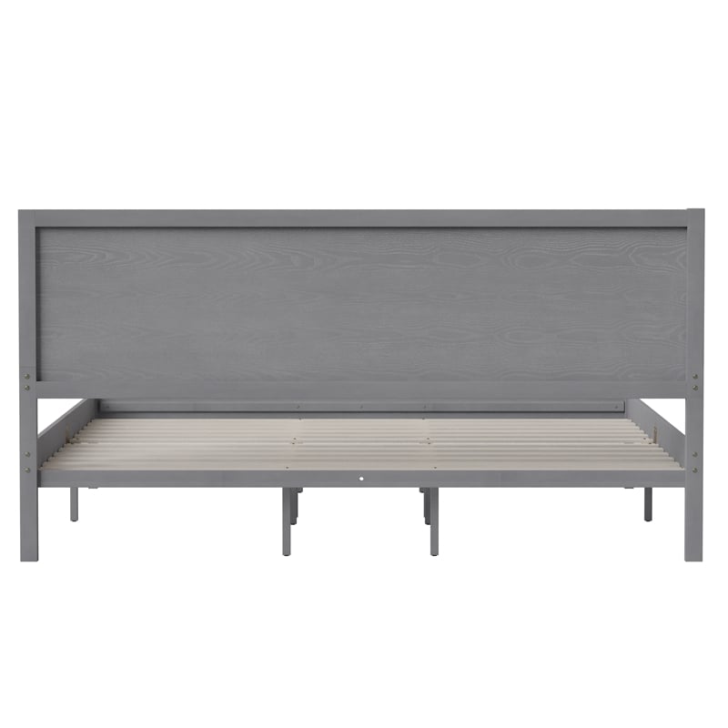 Bowery Hill King Platform Bed with Wooden Slats and Headboard in Grey