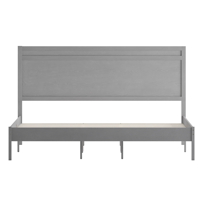 Bowery Hill King Platform Bed with Wooden Slats and Headboard in Grey
