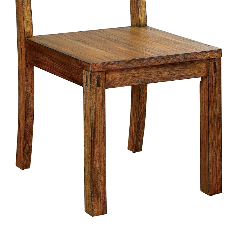 Bowery Hill Rustic Wood Dining Chair in Dark Oak (Set of 2)