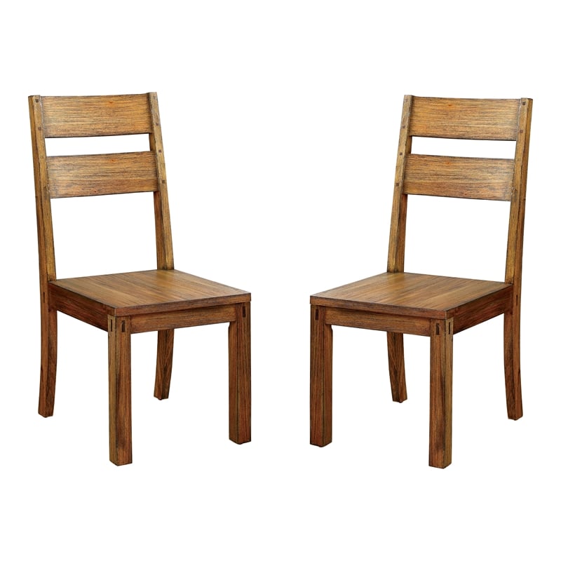 Bowery Hill Rustic Wood Dining Chair in Dark Oak (Set of 2)