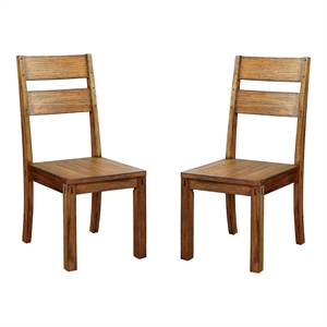 Bowery Hill Rustic Wood Dining Chair in Dark Oak (Set of 2)