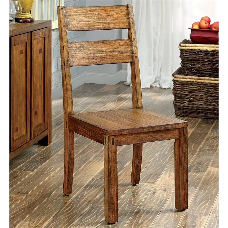 Bowery Hill Rustic Wood Dining Chair in Dark Oak (Set of 2)