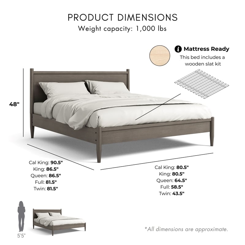 Bowery Hill Solid Wood Twin Platform Bed in Gray Finish