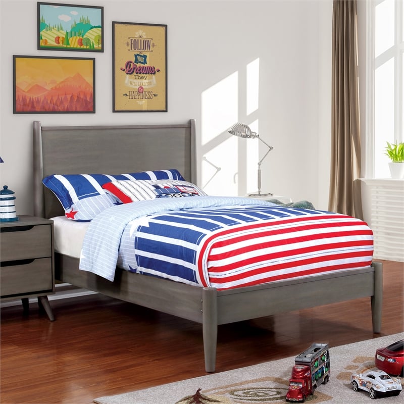 Bowery Hill Solid Wood Twin Platform Bed in Gray Finish