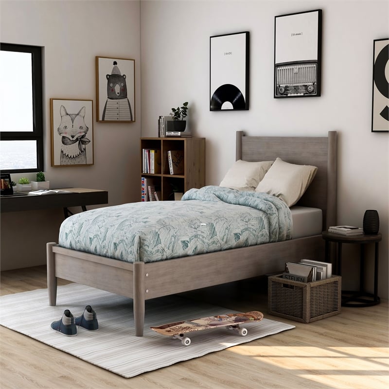 Bowery Hill Solid Wood Twin Platform Bed in Gray Finish