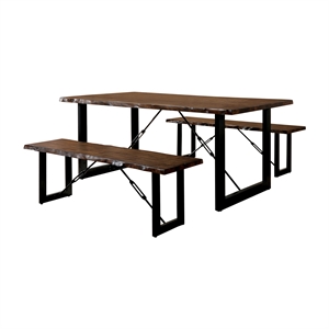 Bowery Hill Industrial 3-Piece Extendable Dining Set in Walnut Finish