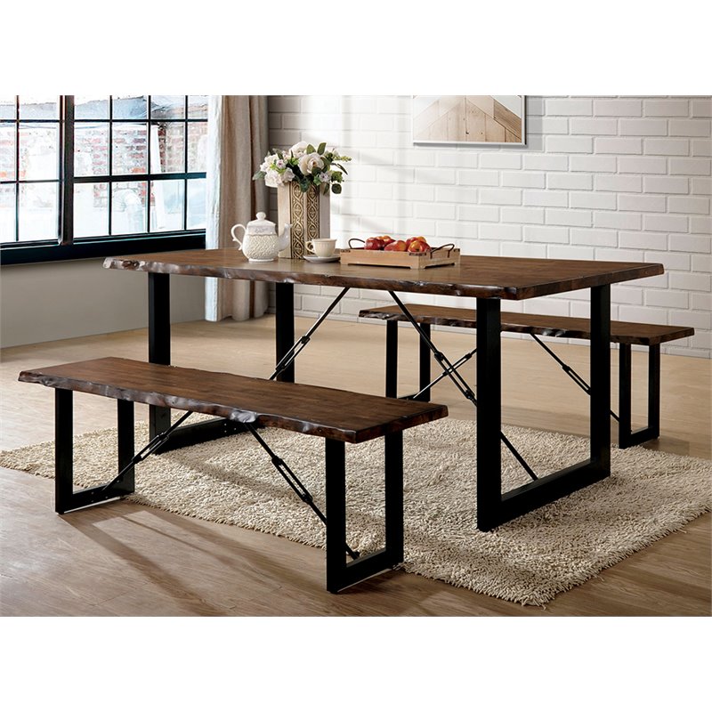 Bowery Hill Industrial 3-Piece Extendable Dining Set in Walnut Finish