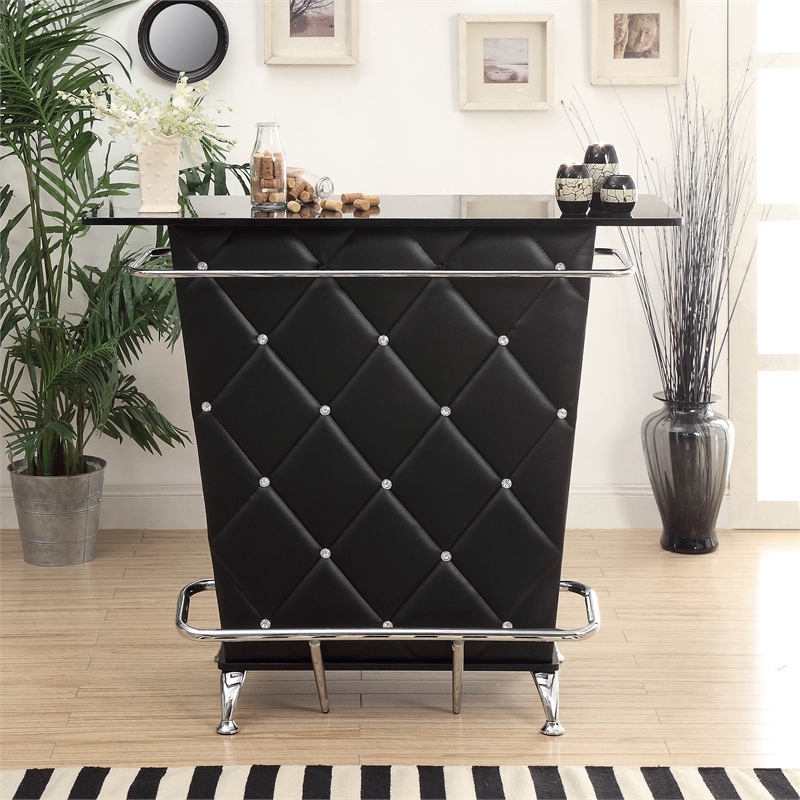 Bowery Hill Contemporary Tufted Faux Leather Bar Table in Black