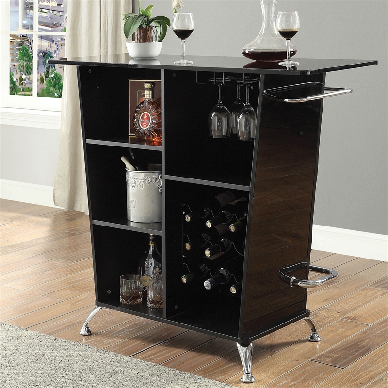 Bowery Hill Contemporary Tufted Faux Leather Bar Table in Black