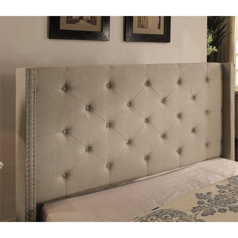 Bowery Hill Transitional Wingback King Bed in Gray Upholstered Fabric