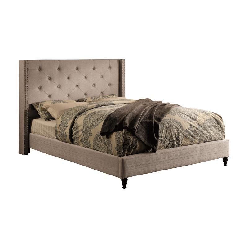 Bowery Hill Transitional Wingback King Bed in Gray Upholstered Fabric