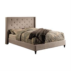 Bowery Hill Transitional Wingback King Bed in Gray Upholstered Fabric