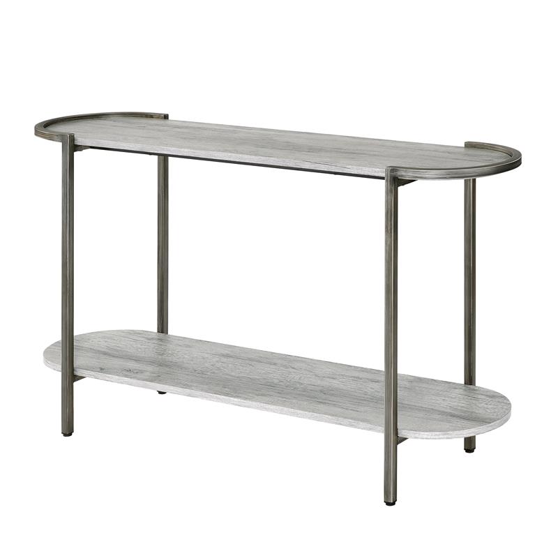 Bowery Hill Metal Console Table with 1 Shelf in Light Gray and Gunmetal
