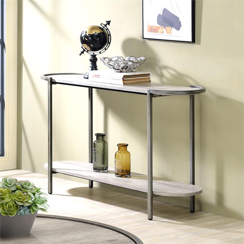 Bowery Hill Metal Console Table with 1 Shelf in Light Gray and Gunmetal