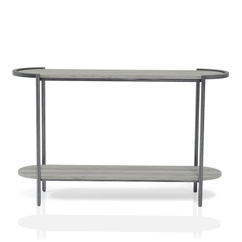 Bowery Hill Metal Console Table with 1 Shelf in Light Gray and Gunmetal