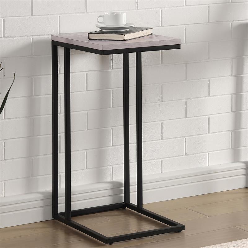 Bowery Hill Rustic C-Shaped Metal Side Table in Antique White and Black