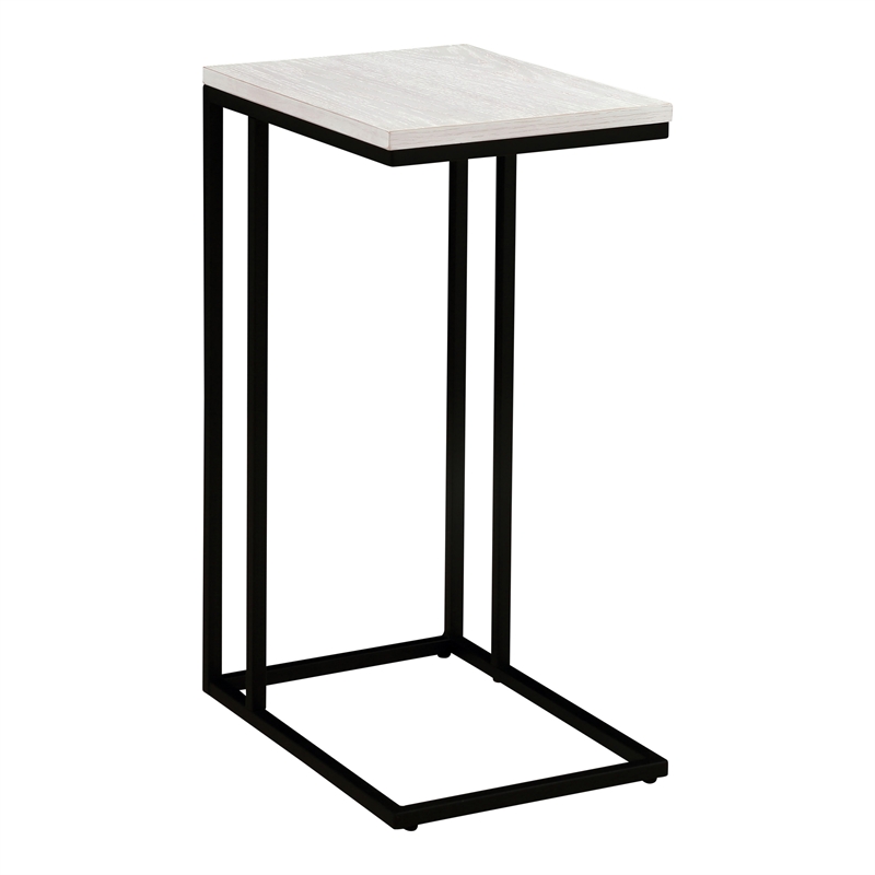 Bowery Hill Rustic C-Shaped Metal Side Table in Antique White and Black