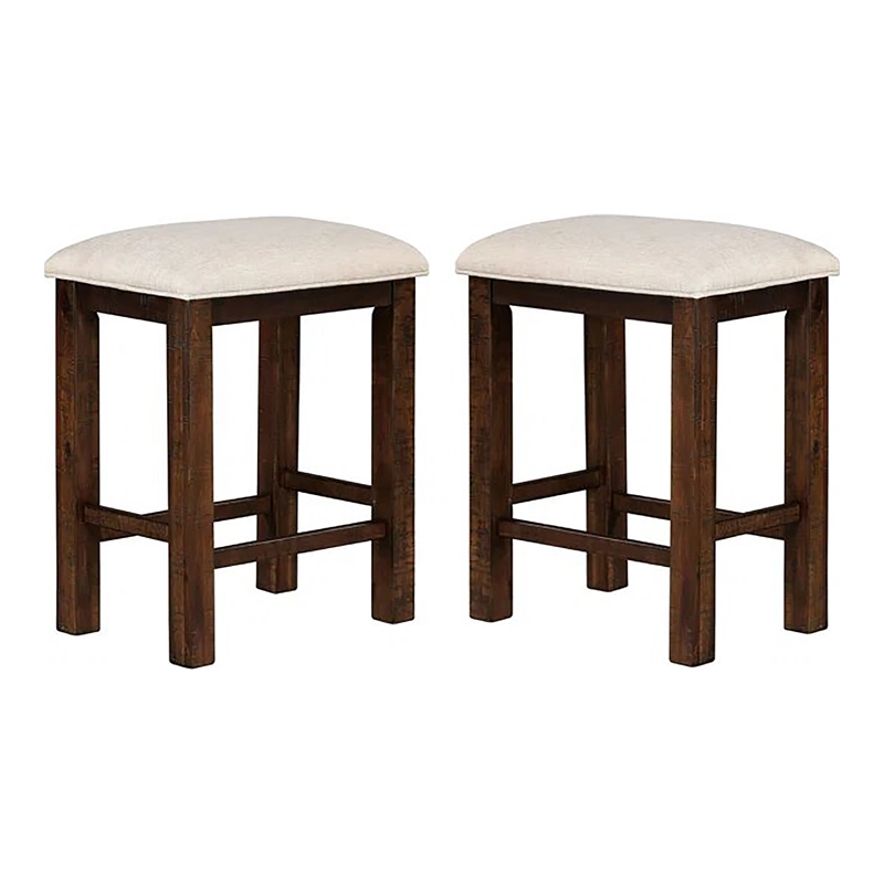 Bowery Hill Rustic Wood Counter Stools with Padded Seats in Oak (Set of 2)