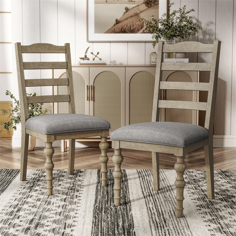 Bowery Hill Side Chairs Rubberwood and Upholstered White Wash Set of 2