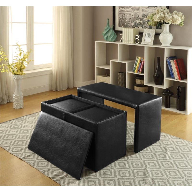 Bowery Hill Faux Leather Bench and Ottoman Set in Dark Brown