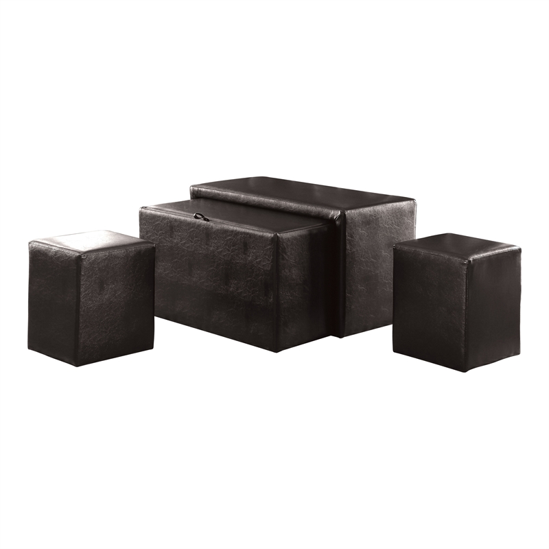 Bowery Hill Faux Leather Bench and Ottoman Set in Dark Brown