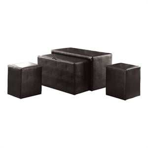 Bowery Hill Faux Leather Bench and Ottoman Set in Dark Brown