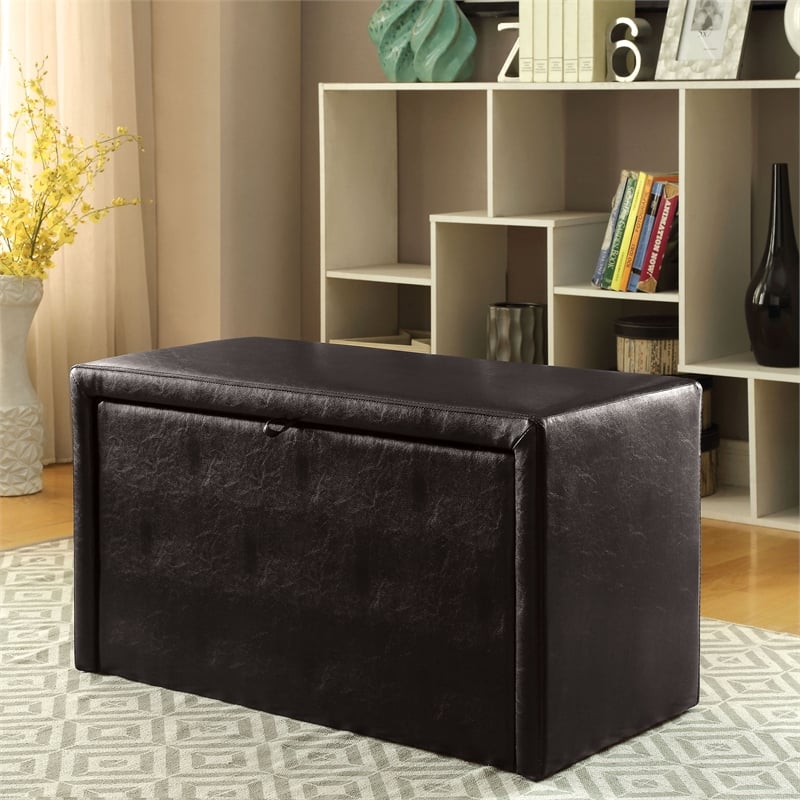 Bowery Hill Faux Leather Bench and Ottoman Set in Dark Brown