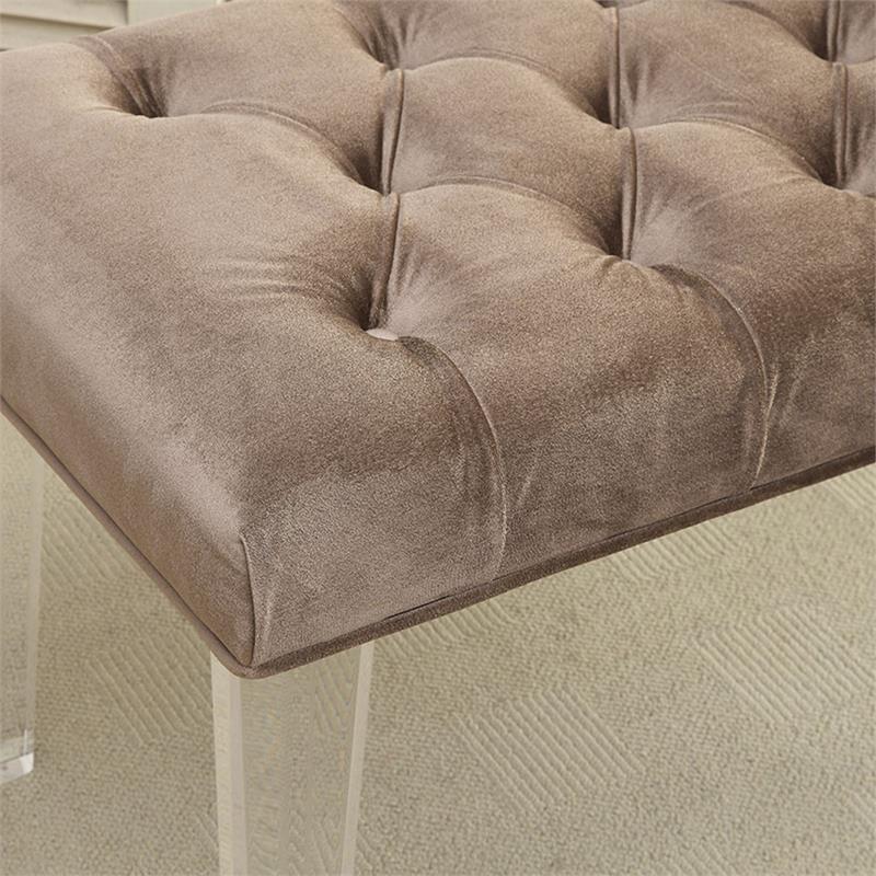 Bowery Hill Contemporary Fabric Bench with Acrylic Legs in Brown