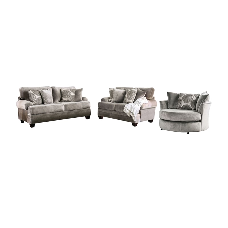Bowery Hill Transitional Microfiber Swivel Chair in Gray