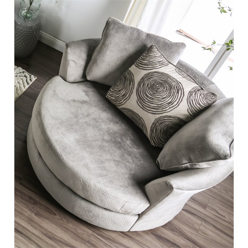 Bowery Hill Transitional Microfiber Swivel Chair in Gray
