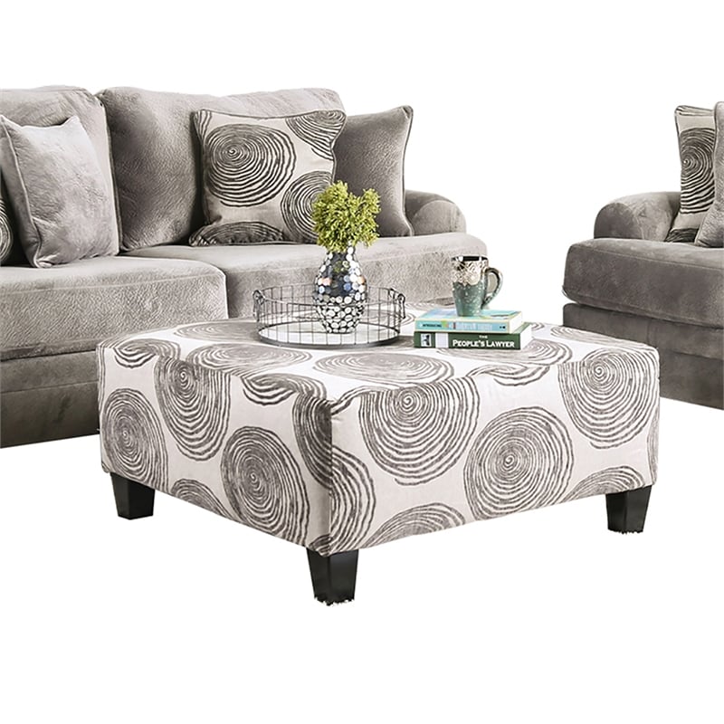 Bowery Hill Microfiber Upholstered Ottoman in Gray
