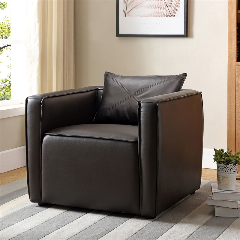 Bowery Hill Modern Vinyl Upholstered Accent Chair in Dark Gray