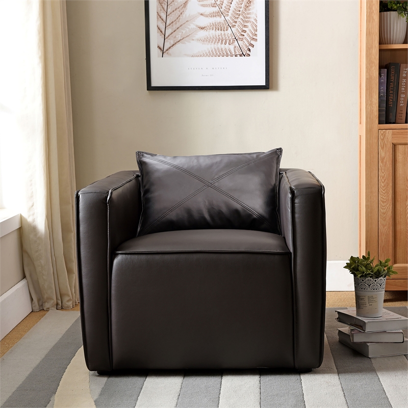 Bowery Hill Modern Vinyl Upholstered Accent Chair in Dark Gray