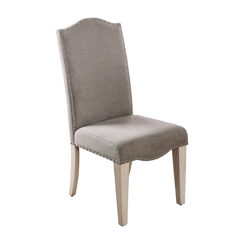 Bowery Hill Fabric Side Chair in Antique White (Set of 2)