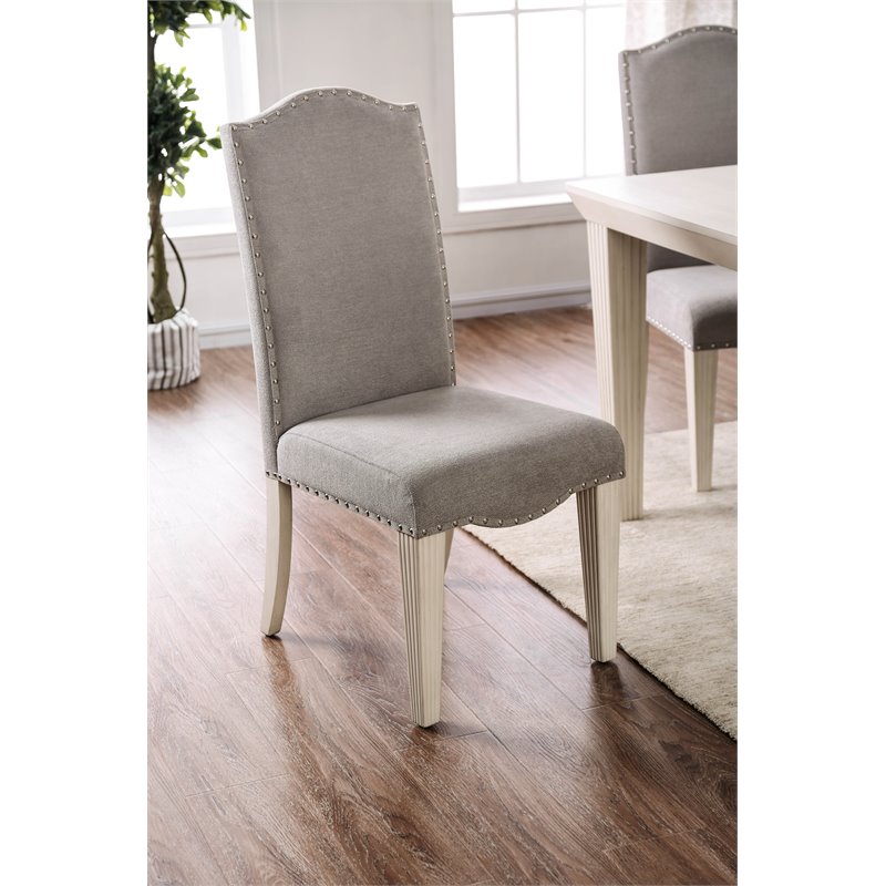 Bowery Hill Fabric Side Chair in Antique White (Set of 2)