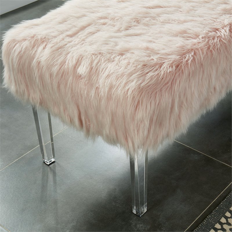 Bowery Hill Contemporary Faux Fur Upholstered Bench in Pink